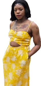 Reformation Gr. 4 gelb Blumen Midikleid Cut Out Maxi feminin Hochzeit Urlaub - Bild 1 von 13