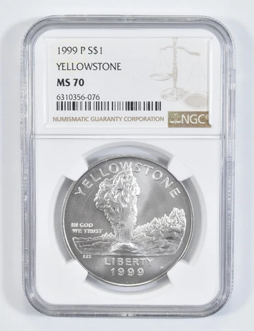 1999 P Yellowstone Park Commemorative Silver Dollar NGC MS70 *0635 Cover