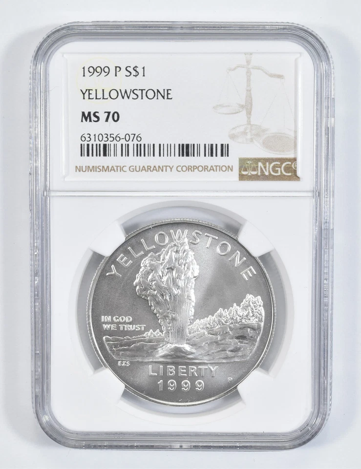 1999 P Yellowstone Park Commemorative Silver Dollar NGC MS70 - Image 1 of 4
