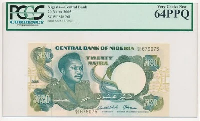 NIGERIA 20 NAIRA PICK 26i 2005 PCGS VERY CHOICE NEW 64 PPQ - Image 1 of 2