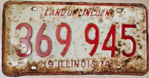 Illinois 1974 verrostet getragen Nummernschild 369 945 rot-weiß Auto Sammlerstück - Bild 1 von 4