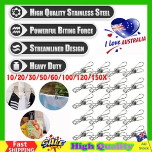 10-150X Stainless Steel Clips Clothes Pegs Hanging Pins Windproof Clamp GV - Picture 1 of 11