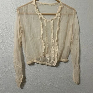 Antique Edwardian Sheer Lace Silk Crepe Blouse Button Up Top 1910s - Picture 1 of 9