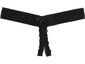 Hanky Panky Black Lace Low Rise Crotchless Thong Women's One Plus Size L128556 - Picture 1 of 2