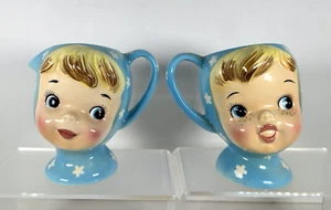 Set zuccheriera e crema vintage Kitsch Napco Miss Cutie Pie viso bambino blu - Foto 1 di 10