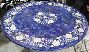 24" Italian Blue Marble Inlay Center Table Top Counter Desk Cafeteria Furniture - Picture 1 of 8