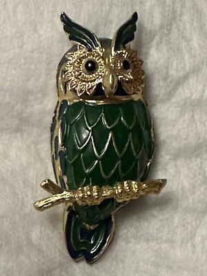 Vintage Horned Owl Magnet Korea Green Navy Blue 2.75 Inch Mid Century Modern - image 1 of 4