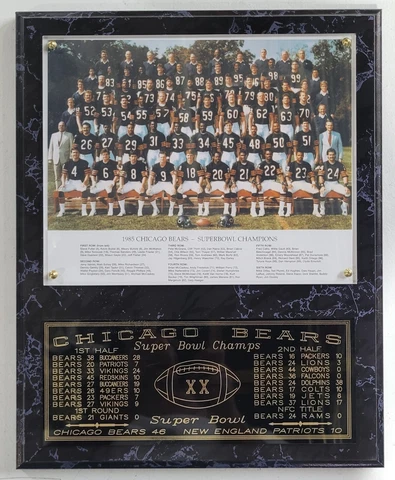 1985 Chicago Bears Super Bowl XX Champions 12" x 15" Plaque Cover