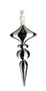Robert Stanley Black White Flat Top Glass Christmas 11" Hanging Finial Ornament - Picture 1 of 2