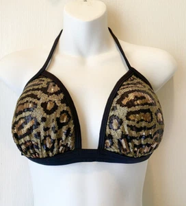 Neu Venus Triangle Enhancer Push Up schwarz gold Pailletten Gepard Druck G 34G 36DDD - Bild 1 von 4