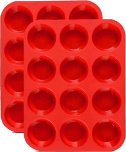 JEWOSTER 12 Cups Silicone Muffin Pan 2 Pack - Silicone Cupcake Pan Nonstick Sili - Picture 1 of 12