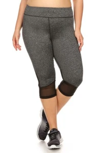 Shosho Plus Size Activewear Capri Leggings Mesh & Black Trim Panels X7CP03 - Picture 1 of 3