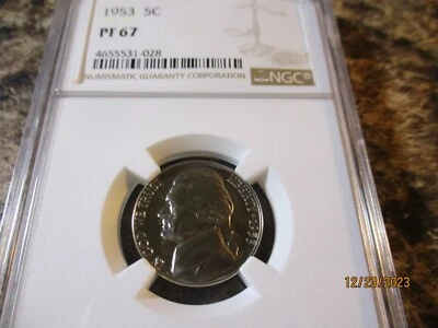 1953 JEFFERSON NICKEL PROOF NGC PR 67   028 - Image 1 of 2