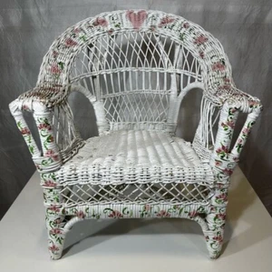 Vintage White Wicker Chair Rocker 21” Tall for Child or Doll Floral Pattern - Picture 1 of 10