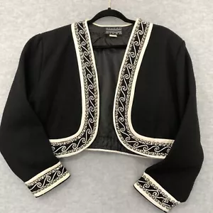 Vtg Western Studded Bolero Crop Jacket Size Large Black 100% Wool Silver River - Picture 1 of 13