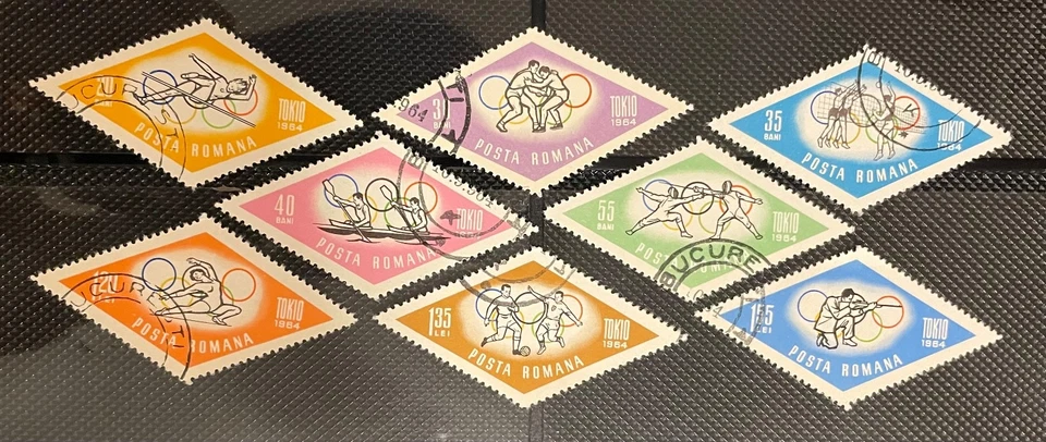 ROMANIA postage stamps set of 8 Tokyo Olympic Games 1964 - Image 1 of 1