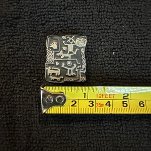 Alice Seely Square Doodles Black And Silver Pin 2000 Southwestern Glyph - Picture 1 of 2