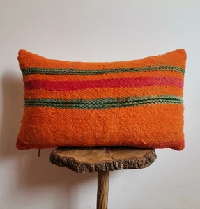 Copricuscino marocchino fatto a mano kilim arancione federa divano boho. - Foto 1 di 4