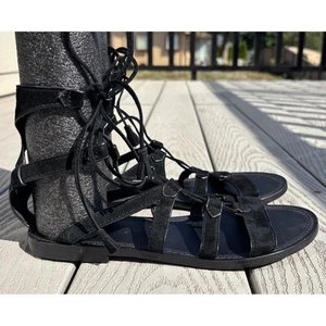Frye Ruth Gladiator Sandals Women's 8.5M Black Leather Strappy Lace Up Shoes - Picture 1 of 11
