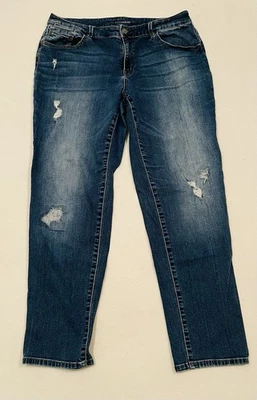 Jeans Chicos Platinum Boyfriend desgastados elásticos tobillo 28" talla 2.5 EE. UU. 14 Foto 1 de 4