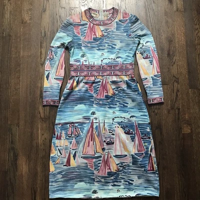 Vestido de colección raro años 60 diseñador gusano dorado Paul Gauguin junto al mar con barcos Foto 1 de 4