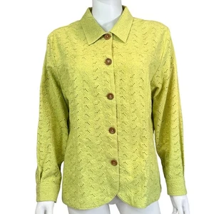 COLDWATER CREEK Shirt Womens M Green Cotton Eyelet Button Front Long Sleeve - Bild 1 von 8
