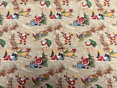 Christmas Eve De Leon Design Alexander Henry Fabrics 2012 Beige 3/4 Yard Santa - Image 1 of 3