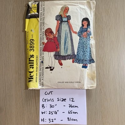 McCalls Sewing Pattern 3899 Cut Girls Cottagecore Puff Sleeve Dress Boho Vtg 70s - Image 1 of 3