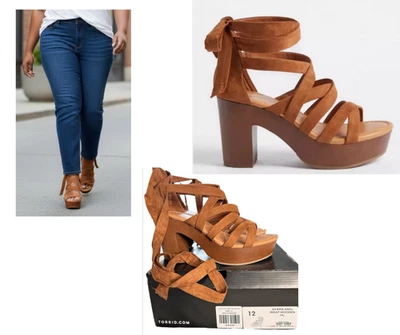 NUEVO Zapatos de Tacones de Madera con Cremallera Trasera de Tobillo Gamuza Sintética Marrón Tórrido, Mujer 12 W Foto 1 de 4