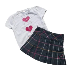 Gymboree Panda Academy Shirt Skirt Size XS 3 4 Sweater Vintage Plaid Pleated - Picture 1 of 11