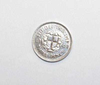 1943, 3 peniques GB Reino Unido plata muy baja como nueva 1,3 mm acuñada moneda de alto valor-b2 Foto 1 de 4