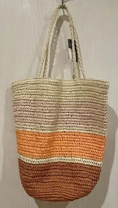 NWT Universal Thread Tote Bag Large Peach Orange Boho Woven Summer Striped - Picture 1 of 1