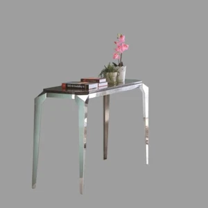 Xezal Polished Stainless Steel Console w/ Brown Marble Top (Pick up only) - Picture 1 of 7