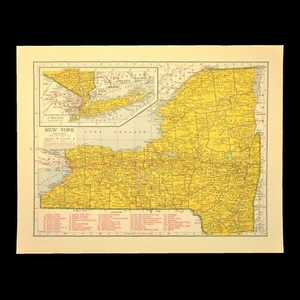 Vintage NEW YORK State Railroad Map Wall Art Decor 1940s Rochester Syracuse - Picture 1 of 7