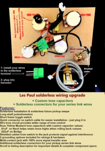 Les Paul Solderless 50's Wiring Upgrade + Short Shaft + Gold Switch + Gold Jack - Picture 1 of 9