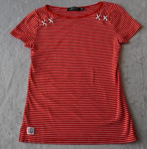 Camiseta Lauren Ralph Lauren Manga Corta 100% Algodón Rojo Blanco Rayas Pequeña - Imagen 1 de 8