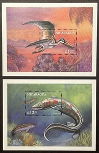 NICARAGUA DINOSAUR STAMPS 2 SS 1999 MNH PTERODACTYLUS PLATECARPUS MARINE BIRD - Picture 1 of 3