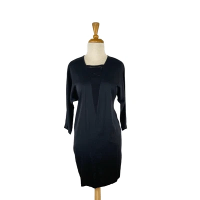 Robert Rodriguez 6 S Black Silk Dress Pencil Midi Y2K Dolman 3/4 Sleeves Evening - Image 1 of 4