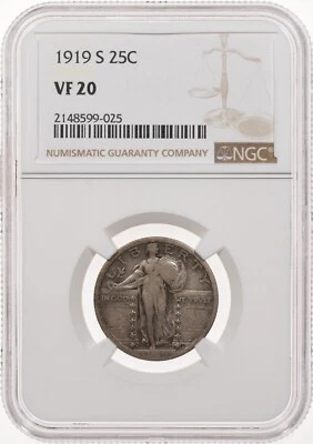 1919-S 25C NGC VF20 Standing Liberty Quarter - Image 1 of 3