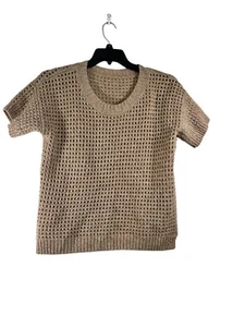 No Brand No Size Cashmere Crochet Women's Beige Knit Short Sleeve Sweater SZ M? - Picture 1 of 8