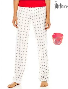 NWT L Flirtitude Mujeres Blanco Gris Polka Puntos Forro Forro Pijama Pantalones y Banda Elástica - Imagen 1 de 12