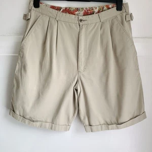 VINTAGE Gabicci Pleated Gurkha Shorts Mens 38 Beige Chino Side Adjust Tailored - Picture 1 of 8