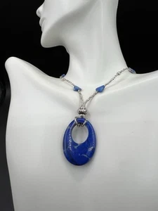 Sterling Silver Artisan Made Lapis Lazuli Pendant/Stops, Silver Bead, 14” Choker - Picture 1 of 7