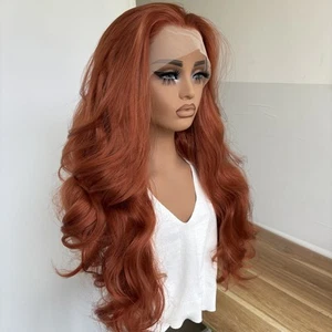 Layered Copper Red Long Wavy Lace Frontal Wig Heat Resistant Hair - Picture 1 of 8