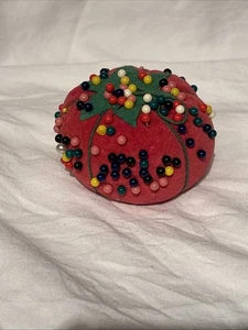 Vtg Red Tomato Pincushion Cushion Lot Of Pins.  Assorted Colors. - Picture 1 of 6