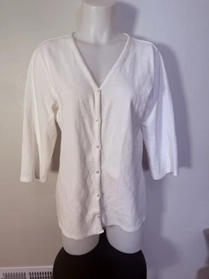 Denim & Co Suéter Mediano Botón Manga 1/2 Cárdigan Blanco Topper Waffle M Foto 1 de 4