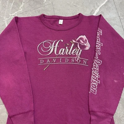 Винтажная футболка 80-х Harley Davidson Pink Rose Thermal с длинным рукавом размер Small - Изображение 1 из 4