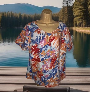 Coral Bay Top Size XL Short Sleeves Soft Cotton Spandex Stretch Mellow Colors - Picture 1 of 11