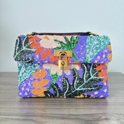 Bolsa tiracolo Kurt Geiger London feminina Brixton lantejoulas pequena roxa multi - Imagem 1 de 4