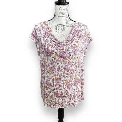 New Haute Hippie Linen Cowl Neck Blouse Pink Floral Print Large - Image 1 of 4